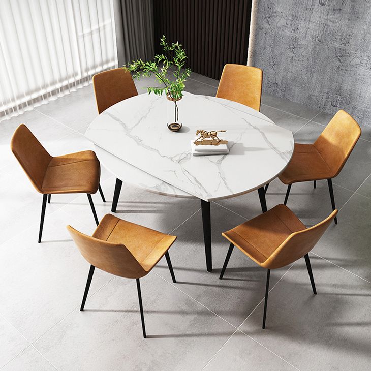 Modern Style Sintered Stone Dining Table White Round Table with Metal Base for Home Clearhalo ' dining_table' 'Dining Tables & Seating' 'Dining Tables' 'furn' 'furn_dining_table' 'Furniture' 'furniture_dining_table' 'Kitchen & Dining Furniture' 'kitchen&dining_furn' 'kitchen' 'kitchen_dining_table' 1200x1200_9e685ab8-533a-4854-b3a0-cf224dce0ef2