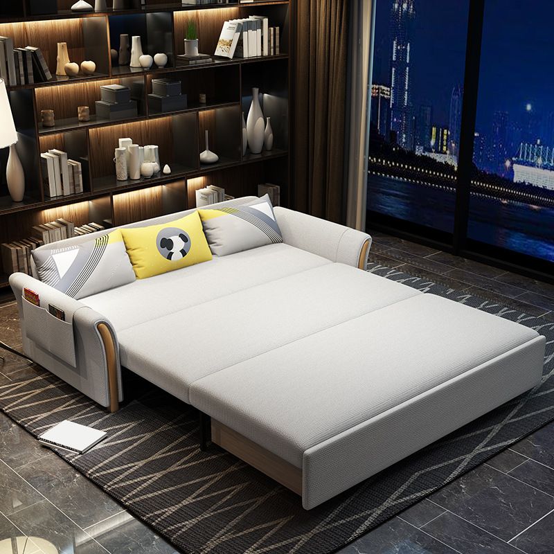 Linen Slipcovered Sofa Convertible Flared Arm Sofa Bed in Grey