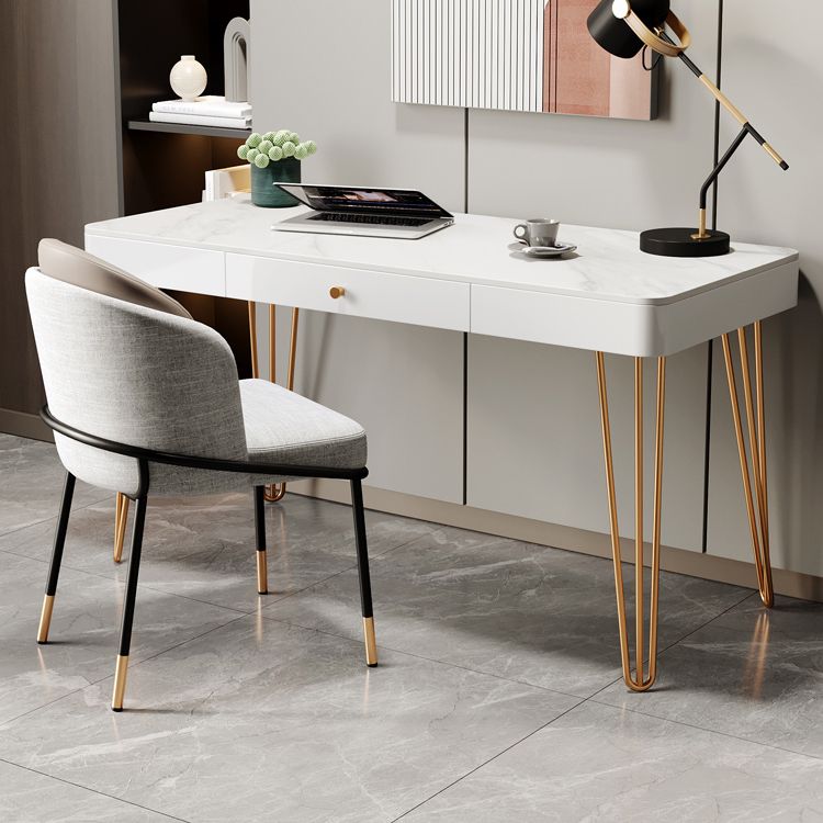 Glam 1-drawer Office Desk Sintered Stone Writing Desk for Home Clearhalo 'furn' 'furn_office_desk' 'Furniture' 'furniture_office_desk' 'Office Desks' 'Office Furniture' 'office_desk' 1200x1200_9e6c0aa2-3dc1-43cf-81ca-ba096c3c3689