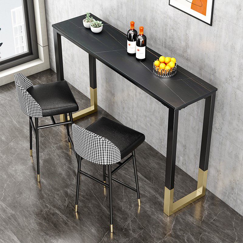 Glam Style Bar Tabel 42-inch Hoogte Stone Top Bistro Tafel met gouden voetstuk