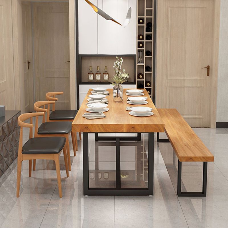 Industrial Natural Finish Dining Table Set 1/2/5 Pcs Solid Wood Dinette Set for Home Clearhalo 'Dining Room Sets' 'Dining Tables & Seating' 'dining_room_set' 'furn' 'furn_dining_room_set' 'Furniture' 'Kitchen & Dining Furniture' 1200x1200_9e71bc4a-ea78-49c2-bf43-e785a517e9b2