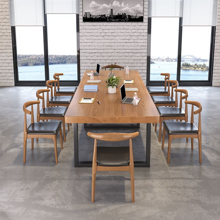 29.53 "Tall Office Desk massief hout rechthoek schrijfbureau met slee -basis