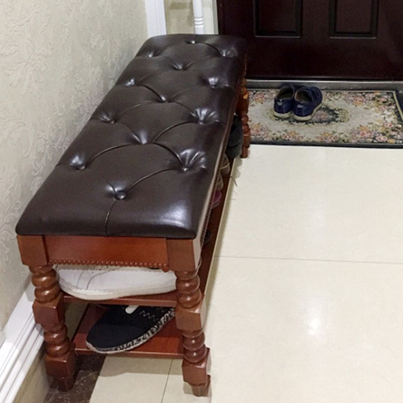 Rectangle 18.9"H Brown Entryway Bench Traditional Upholstered Seating Bench with Storage Clearhalo 'Benches' 'Chairs & Seating' 'furn' 'furn_benches' 'Furniture' 'Living Room Furniture' 1200x1200_9e7e6190-d4a9-48da-93b1-4ea9a9affff4