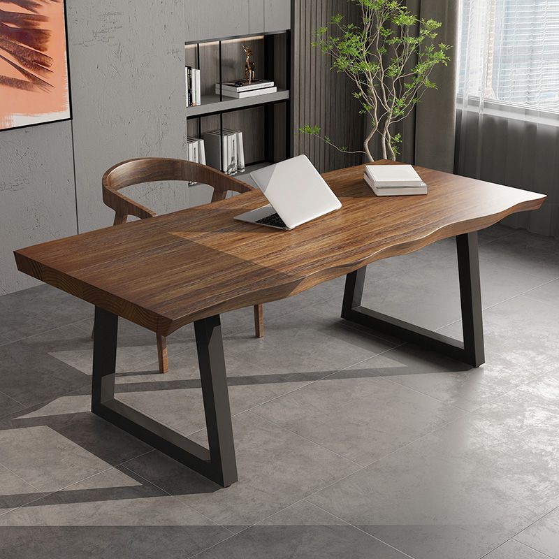 Rectangle Industrial Double Pedestal Dining Table Wood Color Fixed Table of Solid Wood Clearhalo ' dining_table' 'Dining Tables & Seating' 'Dining Tables' 'furn' 'furn_dining_table' 'Furniture' 'furniture_dining_table' 'Kitchen & Dining Furniture' 'kitchen&dining_furn' 'kitchen' 'kitchen_dining_table' 1200x1200_9e7ed3fe-dc00-4d94-93ef-c66f214dffdd