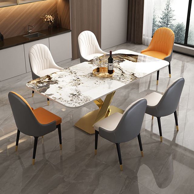 Traditional Luxury Rectangle Dining Room Table Sintered Stone Table with Pedestal Base Clearhalo ' dining_table' 'Dining Tables & Seating' 'Dining Tables' 'furn' 'furn_dining_table' 'Furniture' 'furniture_dining_table' 'Kitchen & Dining Furniture' 'kitchen&dining_furn' 'kitchen' 'kitchen_dining_table' 1200x1200_9e832393-39f9-483e-a80d-be4f5c1f93f8
