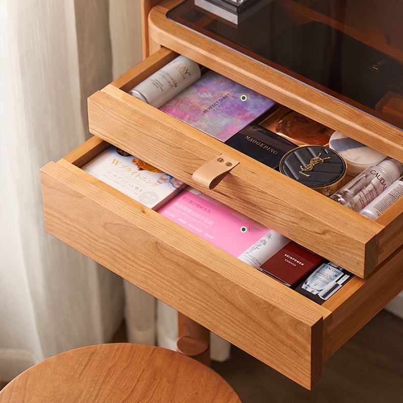 Desca di vanità da Cherry da 30,7 "e sgabelli con cassetti di stoccaggio