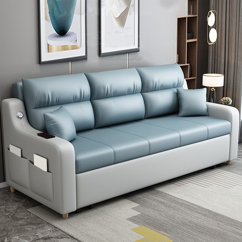 Eigentijdse vlekbestendige bank bed faux lederen bank bed in blauw