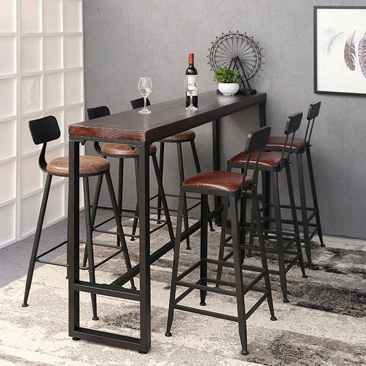 Industrial Solid Wood Bistro Bar Table Rectangle Metal Base Bar Table