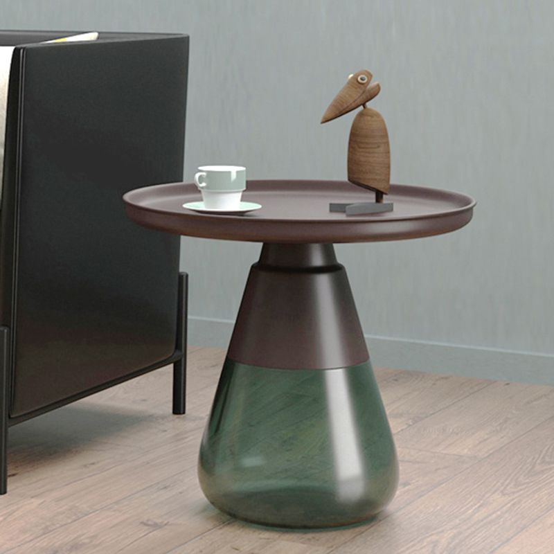 Mid-century Modern Style Round Metal Table with Glass Monopod Base Coffee Table Clearhalo 'Coffee & Accent Tables' 'Coffee Tables' 'coffee_tables' 'furn' 'furn_coffee_tables' 'Furniture' 'Living Room Furniture' 1200x1200_9e874435-ba93-4b28-bb3b-02d1569a9821