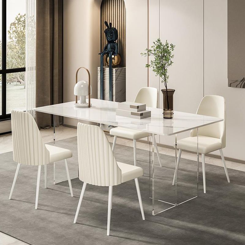 Modern Sintered Stone Dining Table Acrylic Dining Table with Double Pedestal Base Clearhalo 'Dining Tables & Seating' 'Dining Tables' 'dining_table' 'furn' 'furn_dining_table' 'Furniture' 'Kitchen & Dining Furniture' 1200x1200_9e8acb02-618b-4548-9a1b-3bd3c105eedb