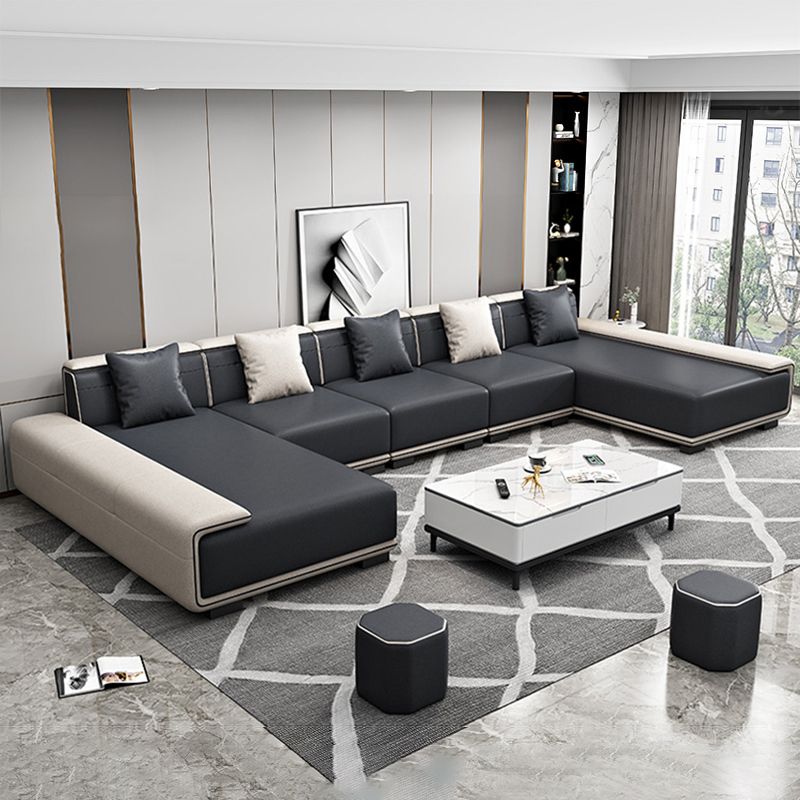 Faux Ledersofa & Chaise mit Kissen modern u Sofa in Grau - 29,53 "H.