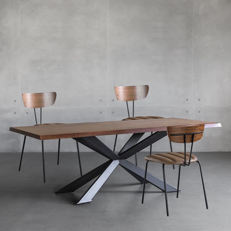 Rectangle Black Base Dining Table Industrial Wood Table for Dining Room