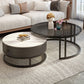 Table basse ronde avec plateau en verre, ensemble de 2 tables basses gigognes avec rangement