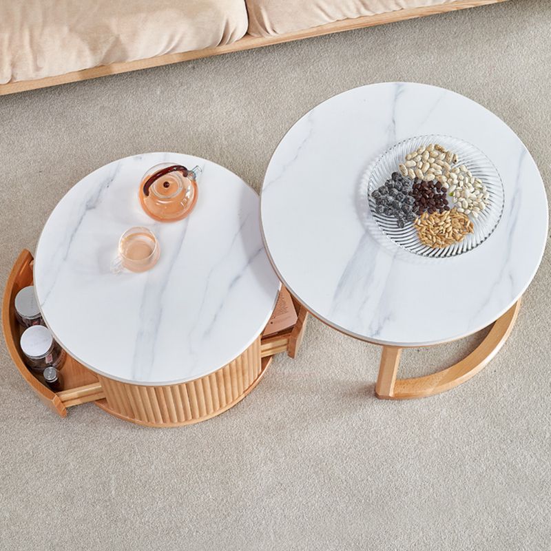 Contemporary Stone Coffee Table Round Coffee Cocktail Table with Storage Drawers Clearhalo 'Coffee & Accent Tables' 'Coffee Tables' 'coffee_tables' 'furn' 'furn_coffee_tables' 'Furniture' 'Living Room Furniture' 1200x1200_9e9c248e-a9b5-4025-be75-a440cc81b23f