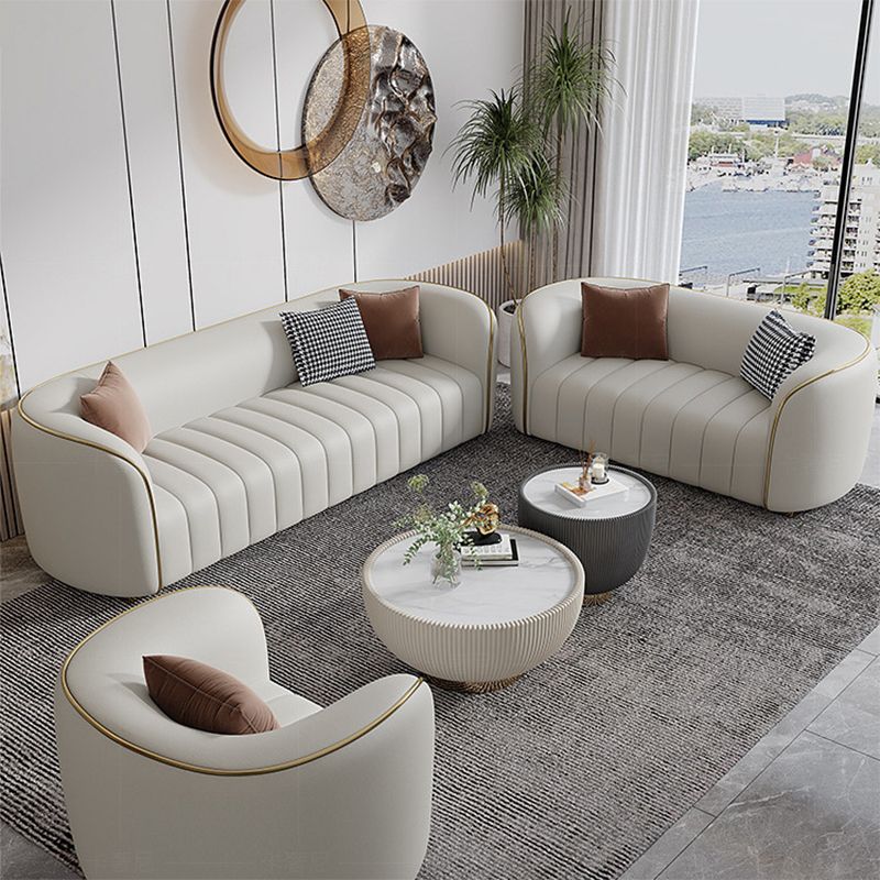 Echte lederen hellende armbank Moderne beige bank met kussens