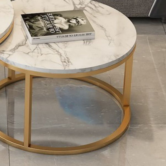 Glam Round Nesting Coffee Table with Marble Top and Metal Base
