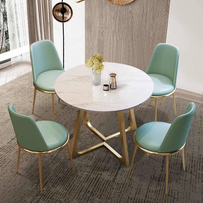 Glam Stone Round Dining Table Double Pedestal Table for Dining Room Clearhalo 'Dining Tables & Seating' 'Dining Tables' 'dining_table' 'furn' 'furn_dining_table' 'Furniture' 'Kitchen & Dining Furniture' 1200x1200_9ea931de-b76b-480d-8e24-5abc60e664c3