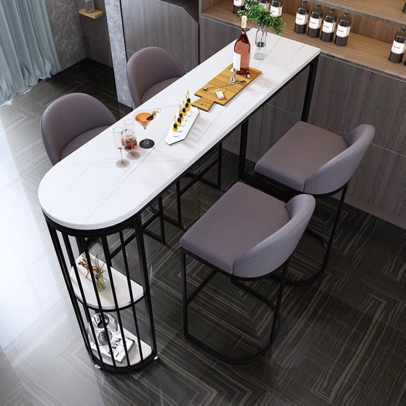 White Modern Style Bar Table in Faux Marble and Metal Specialty Milk Tea Shop Bar Table Clearhalo 'Bar Furniture' 'Bar Tables' 'bar_tables' 'furn' 'furn_bar_tables' 'Furniture' 'furniture_bar_tables' 'Kitchen & Dining Furniture' 1200x1200_9eaaf9a2-c816-428a-8eda-f81ec0d1042d