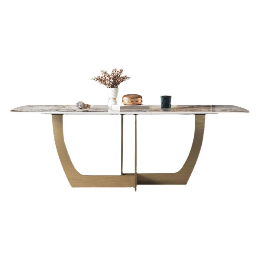 Minimalist Style Sintered Stone Dining Table with Rectangle Shape Fixed Table and Trestle Base Clearhalo 'Dining Room Sets' 'Dining Tables & Seating' 'dining_room_set' 'furn' 'furn_dining_room_set' 'Furniture' 'furniture_dining_room_set' 'Kitchen & Dining Furniture' 'kitchen&dining_furn' 'kitchen' 1200x1200_9eabaec2-c3d4-4cc7-a085-41ed40289a26