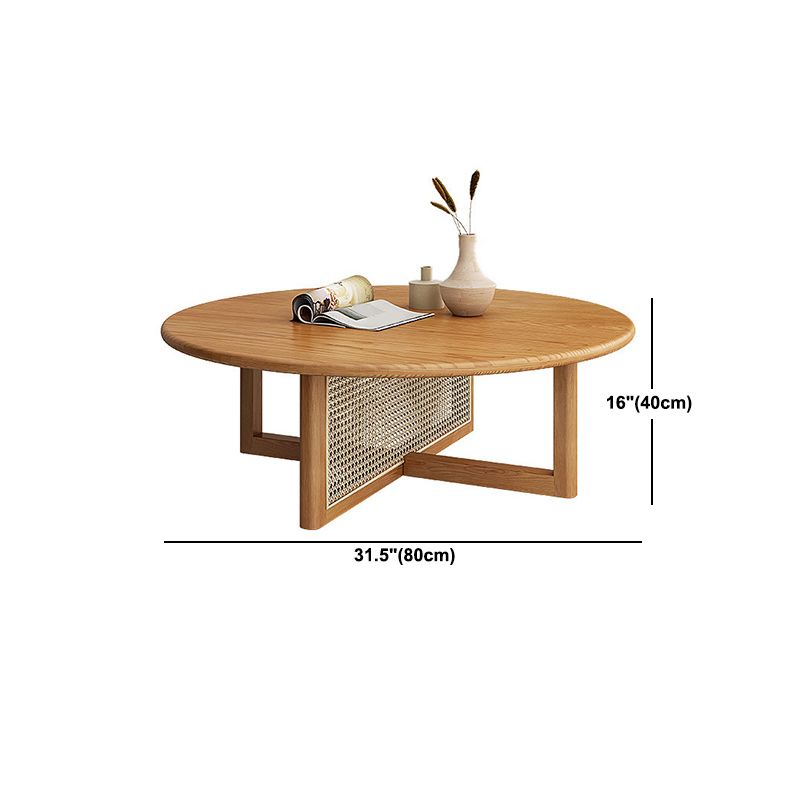 Scandinavian Light Wood Round Coffee Table with Cross Base in Pine Wood Clearhalo 'Coffee & Accent Tables' 'Coffee Tables' 'coffee_tables' 'furn' 'furn_coffee_tables' 'Furniture' 'Living Room Furniture' 1200x1200_9eacb90d-ef4b-451a-88e6-29fa09ac1304