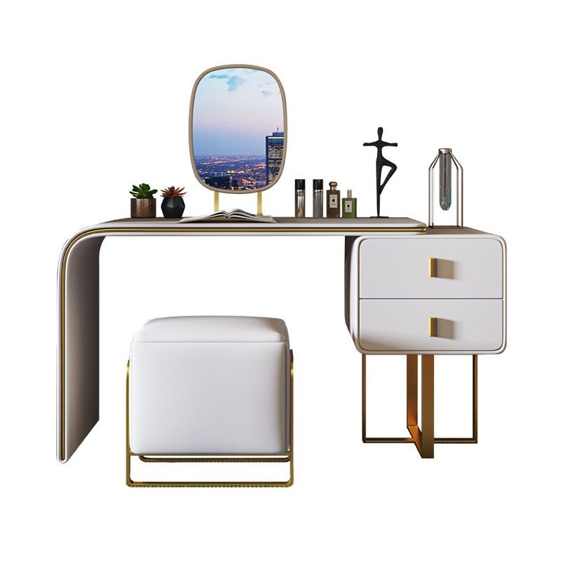 2-Drawer Glam Makeup Vanity Set Faux Leather Vanity Dressing Table