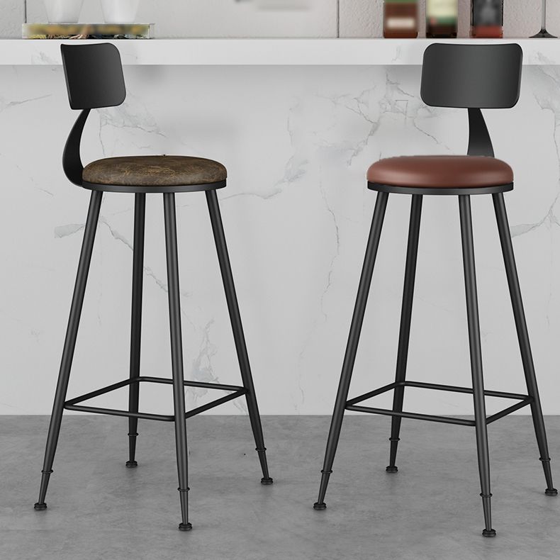 Industrial Armless Backrest Counter Stool Iron Bar Stool with Leather Cushion Clearhalo 'Bar Furniture' 'Bar Stools' 'bar_stools' 'furn' 'furn_bar_stools' 'furniture_bar_stools' 'Kitchen & Dining Furniture' 'kitchen&dining_furn' 'kitchen' 'kitchen_furn' Furniture' 1200x1200_9eb13d49-23e8-4ead-82bb-50142170d3ba