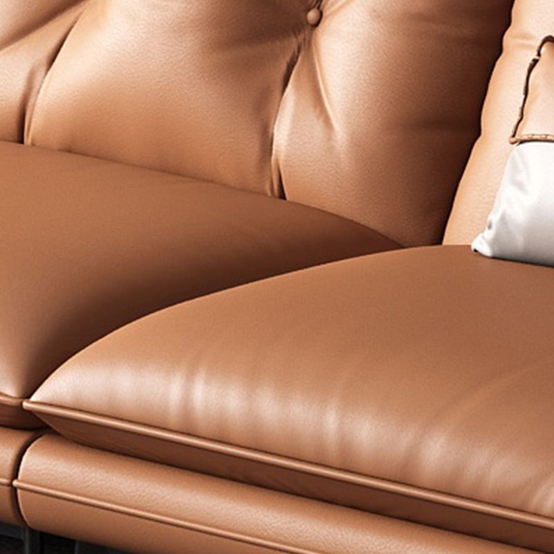 Contemporary Genuine Leather Pillow Top Arm Sofa in Orange for Living Room Clearhalo 'furn' 'furn_sofas' 'Furniture' 'Living Room Furniture' 'Sofa' 'sofas' 1200x1200_9eb28dd0-ec37-4ebf-8040-836163207b4b