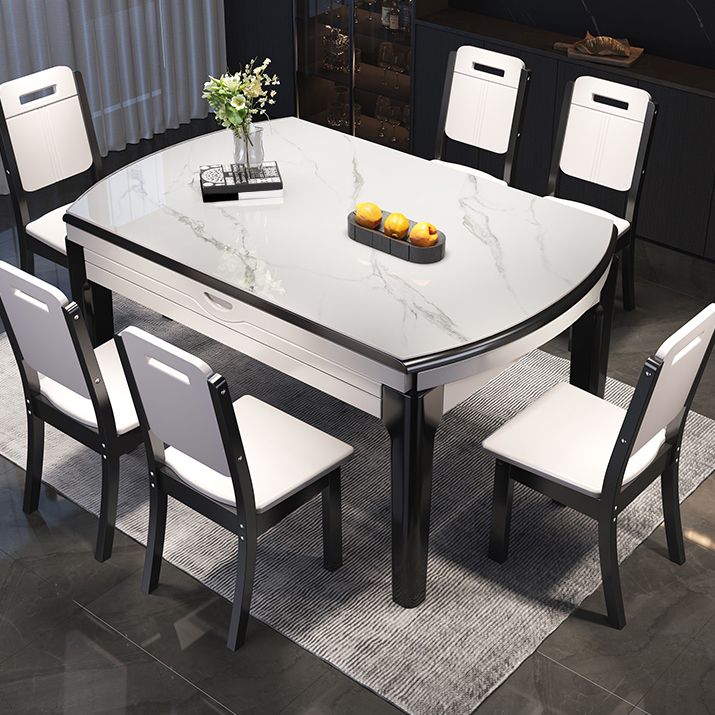 キッチン用のホワイトストーンダイニングセット1/7ピースモダンな折りたたみ式ダイニングテーブルセット