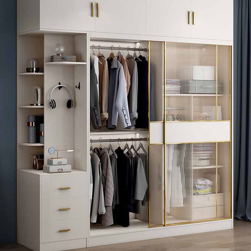White Engineered Wood Wardrobe Closet Sliding Wardrobe Armoire Clearhalo 'Armoires & Wardrobes' 'armoires_wardrobes' 'Bedroom Furniture' 'furn' 'furn_armoires_wardrobes' 'Furniture' 1200x1200_9eb9730c-01aa-4f05-84d7-3ee0ece9eb0b