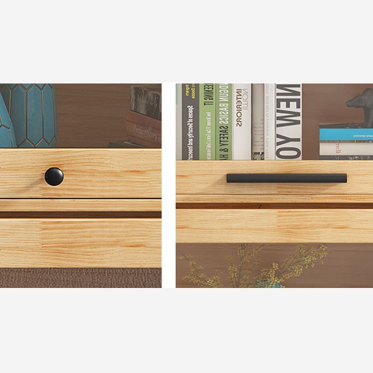 Rectangle Contemporary Natural Cabinet with Glass Doors and Drawers Clearhalo 'Cabinets & Chests' 'cabinets_chests' 'furn' 'furn_cabinets_chests' 'Furniture' 'Living Room Furniture' 1200x1200_9ebba0a3-a06e-4985-95f3-b4d91d1d7f27