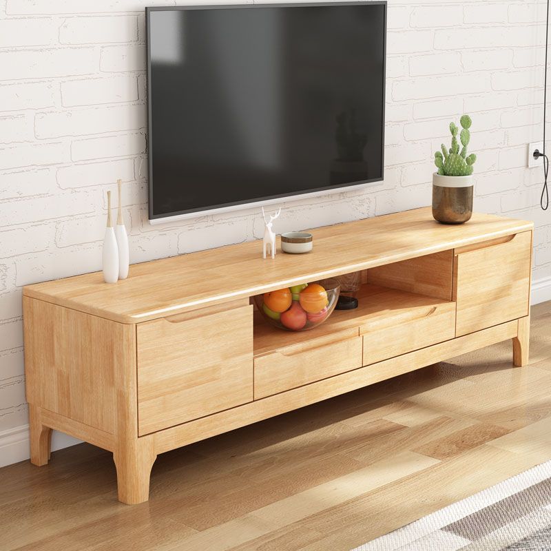 Moderner Gummi -Holz -TV -Standkonsole Open Storage TV Stand mit 2 Türen, 15 "D x 19" h