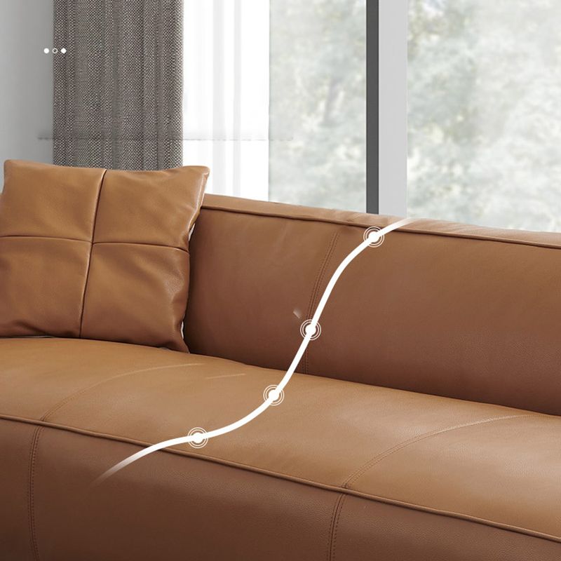 24.80"H Genuine Leather Square Arm Sofa with Tight Back for Living Room Clearhalo 'furn' 'furn_sofas' 'Furniture' 'furniture_sofas' 'kitchen' 'kitchen_sofas' 'Living Room Furniture' 'Sofa' 'sofas' 1200x1200_9ebe4e20-104e-4368-bd3b-4f5f6ecc98a2