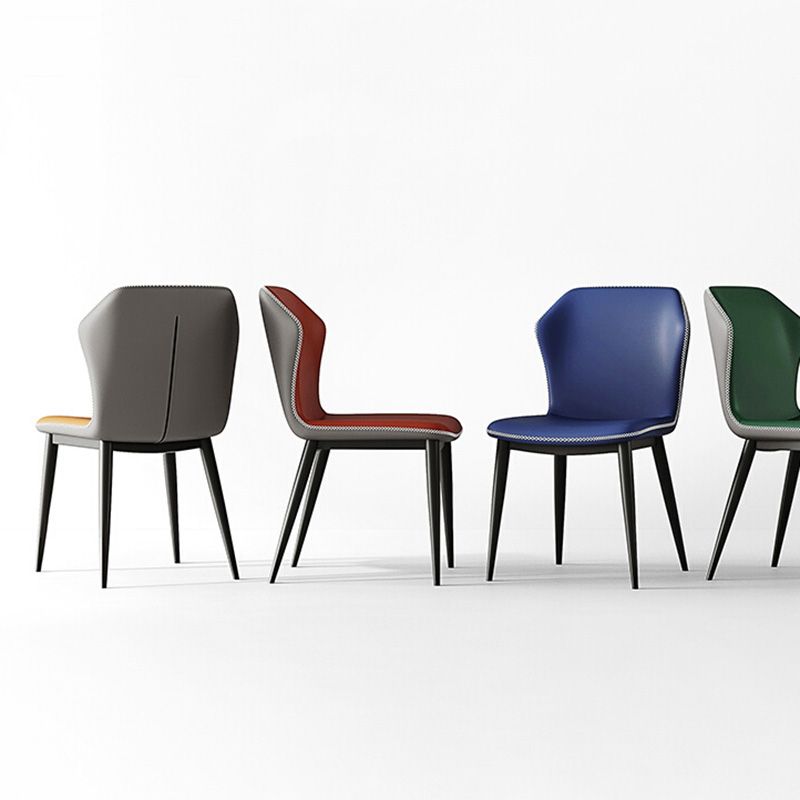 Industrial Wing Back Side Chair Leather Armless Dining Chair with Metal Base