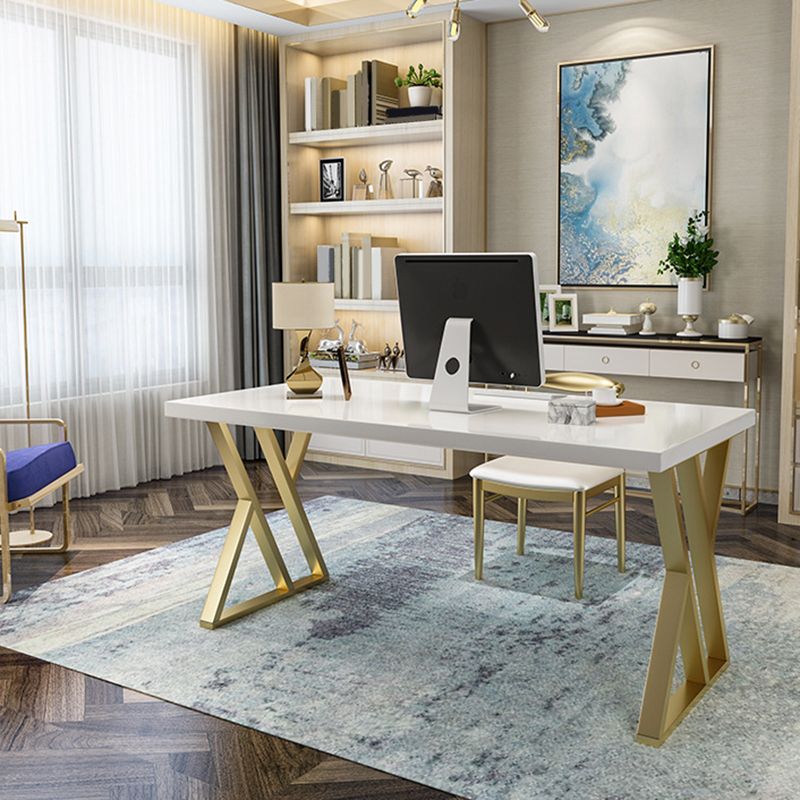Wooden Rectangular Writing Desk Glam 29.53" Tall Office Desk with Iron Legs Clearhalo 'furn' 'furn_office_desk' 'Furniture' 'Office Desks' 'Office Furniture' 'office_desk' 1200x1200_9ec4ad31-3e9c-401a-a2db-876747aa92ca