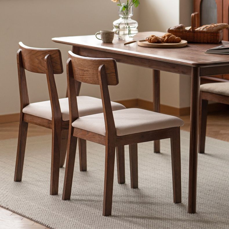 Eigentijdse gestoffeerde armloze stoel, indoor eiken eetstoel