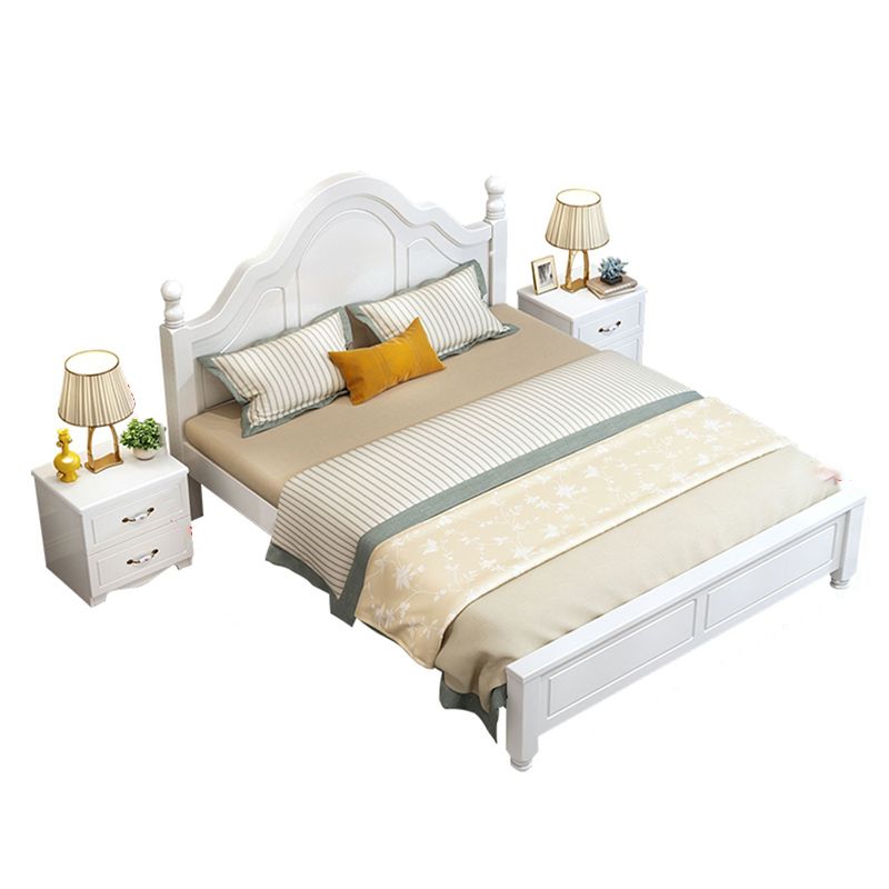 Victorian Style White Standard Bed Pine Wood Bed Frame with Custom Gold Legs