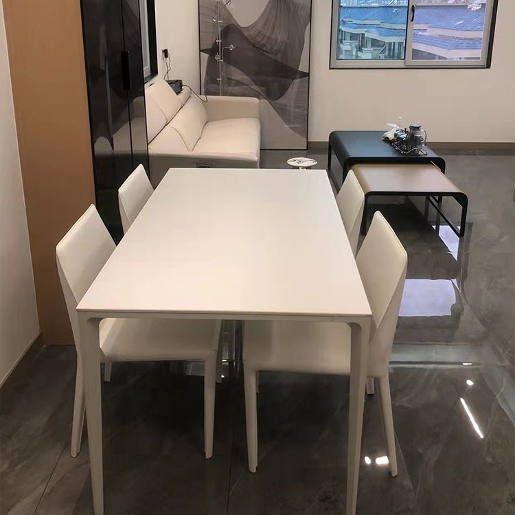 Modern White Sintered Stone Dining Table Rectangle Shape Standard Dining Table for Kitchen Clearhalo ' dining_table' 'Dining Tables & Seating' 'Dining Tables' 'Furniture' 'furniture_dining_table' 'Kitchen & Dining Furniture' 'kitchen&dining_furn' 'kitchen' 'kitchen_dining_table' 1200x1200_9ecfcf5a-cc12-4e8e-a94f-429fdf78748b