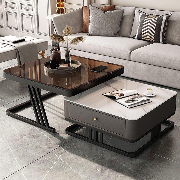 Square Slate Frame Cocktail Table with Drawers 2 Nesting Coffee Table Set Clearhalo 'Coffee & Accent Tables' 'Coffee Tables' 'coffee_tables' 'furn' 'furn_coffee_tables' 'Furniture' 'Living Room Furniture' 1200x1200_9ed67dbc-500f-4285-86c0-53db226db53e