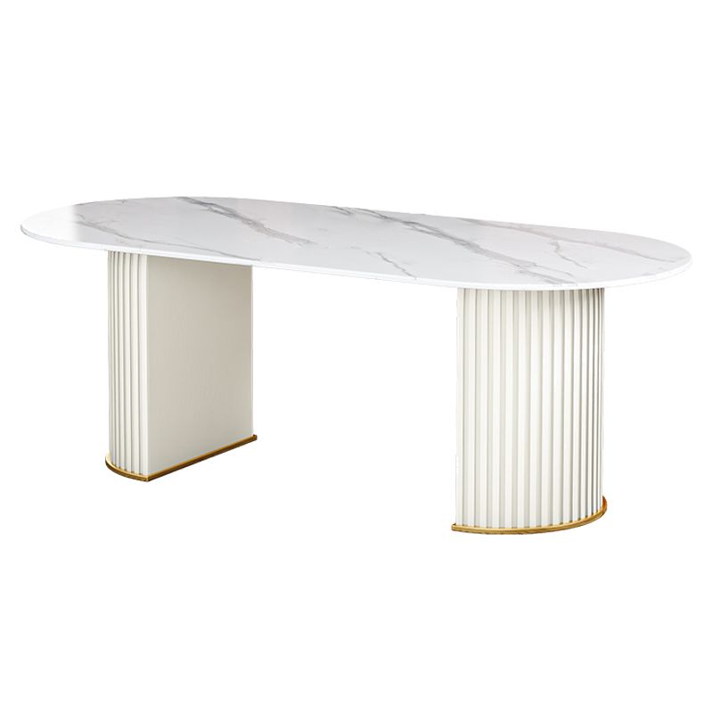 Glam Sintered Stone Top Kitchen Dining Table Oval Standard Dining Table with Double Pedestal Bases Clearhalo ' dining_table' 'Dining Tables & Seating' 'Dining Tables' 'furn' 'furn_dining_table' 'Furniture' 'furniture_dining_table' 'Kitchen & Dining Furniture' 'kitchen&dining_furn' 'kitchen' 'kitchen_dining_table' 1200x1200_9ed717cc-f6eb-411c-b785-c196be1047d8