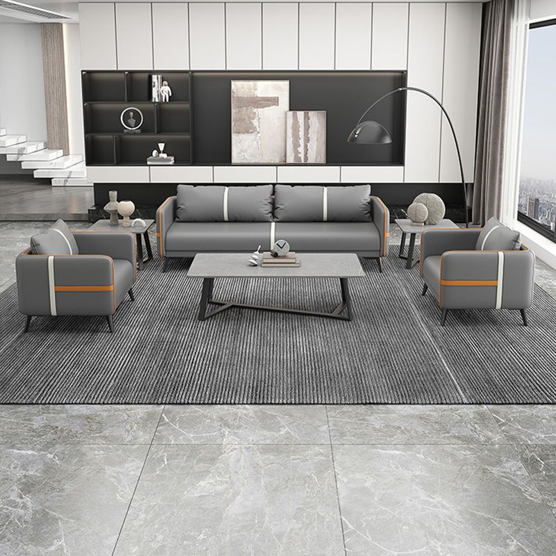 Zeitgenössisches graues Sofa Kunstleder -Quadratarmof Sofa mit Kissen