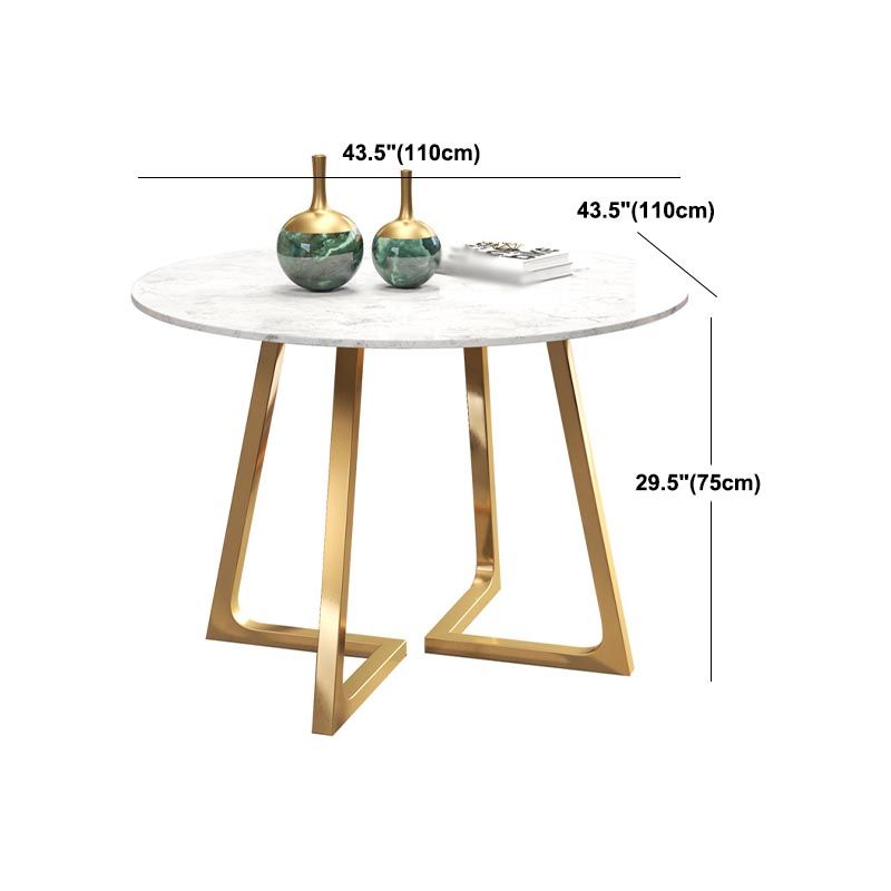 Tavolo da cucina rotondo con piano in pietra stile Glam Tavolo da pranzo con base dorata in bianco