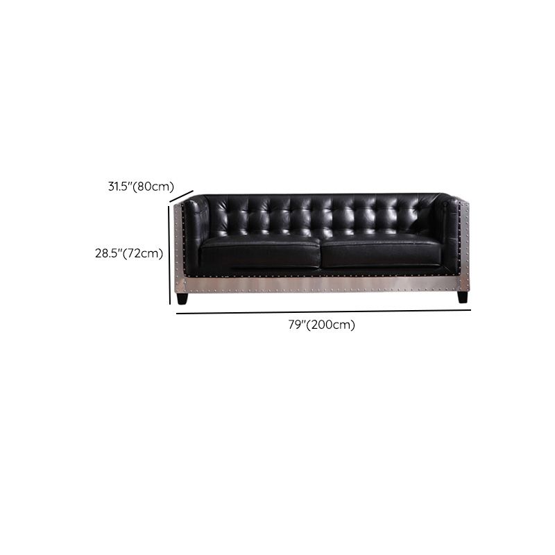 Industrial Biscuit Back Seating Tuxedo Arm Sofa in Black for Apartment
