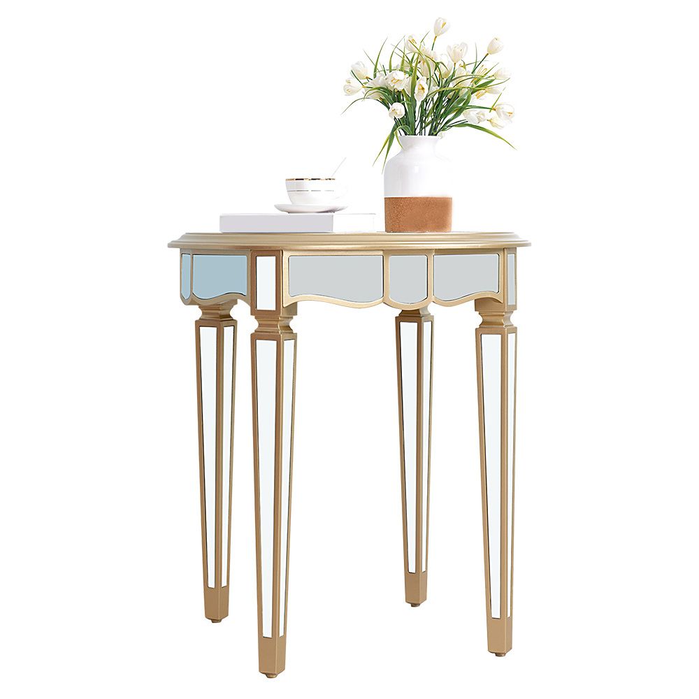 Round Glass Top Side End Table Modernistic Solid Wood 4 Legs End Table Clearhalo 'Coffee & Accent Tables' 'End & Side Tables' 'end_side_tables' 'furn' 'furn_end_side_tables' 'Furniture' 'Living Room Furniture' 1200x1200_9ee29165-2b1a-4b82-a923-60b63ec358c4