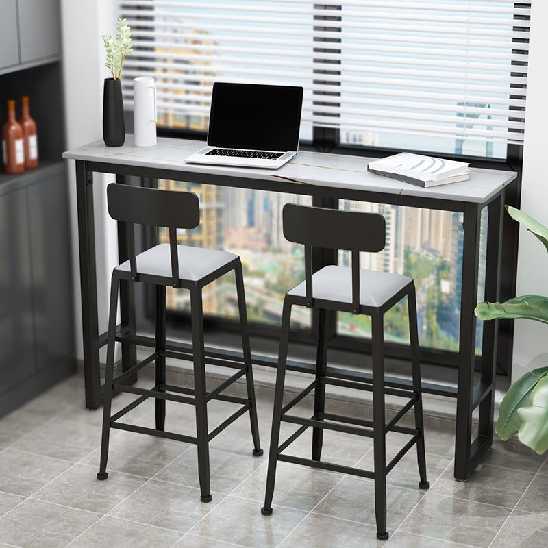 Modern Black Iron Bar Dining Table with White Stone Top Rectangle Indoor Bistro Table Clearhalo 'Bar Furniture' 'Bar Tables' 'bar_tables' 'furn' 'furn_bar_tables' 'Furniture' 'furniture_bar_tables' 'Kitchen & Dining Furniture' 1200x1200_9ee510e2-753d-4afd-990d-ea64a7b0838a