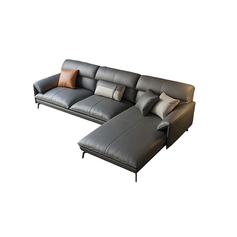 Genuine Leather Sectional Dark Gray Pillow Top Arm Sectional for Living Room Clearhalo 'furn' 'furn_sectionals' 'Furniture' 'Living Room Furniture' 'Sectionals' 1200x1200_9ee5cf96-2abd-40f1-810f-3edb523aaf32