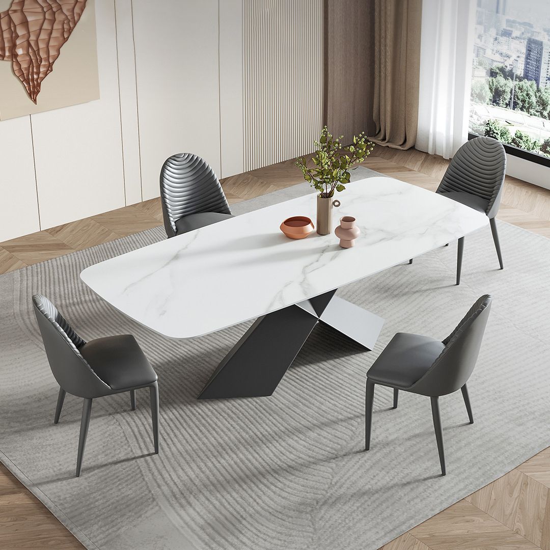 Contemporary Sintered Stone Dining Table Set of 5/7 with Rectangle Table Dining Set with Metal Base Clearhalo 'Dining Room Sets' 'Dining Tables & Seating' 'dining_room_set' 'furn' 'furn_dining_room_set' 'Furniture' 'furniture_dining_room_set' 'Kitchen & Dining Furniture' 'kitchen&dining_furn' 'kitchen' 1200x1200_9ee6797a-28a5-4895-b3b1-06f5c69b3cb9
