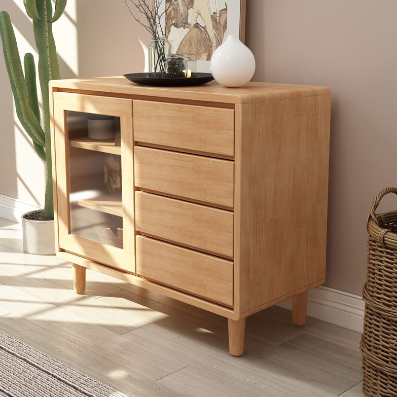 Gabinete aparador de comedor de madera de goma 35.5 "L credenza moderno con cajones y almacenamiento