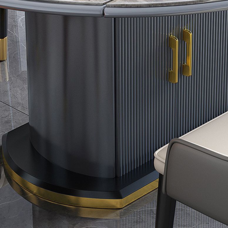 Contemporary Storage Pedestal Dining Table Round Extendable Dinner Table for Home Clearhalo 'Dining Tables & Seating' 'Dining Tables' 'dining_table' 'furn' 'furn_dining_table' 'Furniture' 'Kitchen & Dining Furniture' 1200x1200_9ee84e3c-ca27-451c-bf1d-e1fcdf9ac2b8
