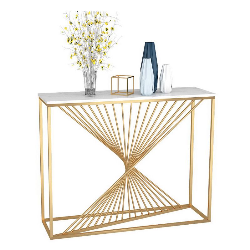 Rectangle Marble Top Accent Table with Iron Frame Base for Hall Clearhalo 'Console Tables' 'console_tables' 'Entry & Mudroom Furniture' 'furn' 'furn_console_tables' 'Furniture' 1200x1200_9eea53df-a595-4792-a03f-ec8afd2f0980