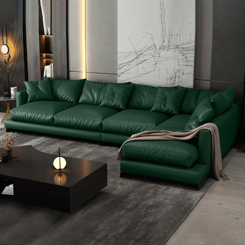 Forest Green Genuine Leather Square Arm Settee Furniture with Pillows Clearhalo 'furn' 'furn_sectionals' 'Furniture' 'furniture_sectionals' 'kitchen' 'kitchen_sectionals' 'Living Room Furniture' 'Sectionals' 1200x1200_9eeadd05-8704-41ad-95bd-0c13500c2d9c